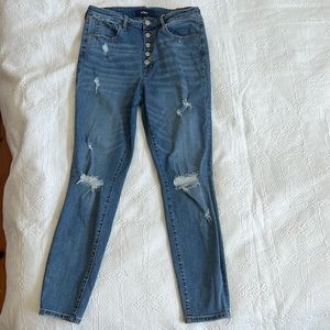 Aero blue button fly skinny jeans